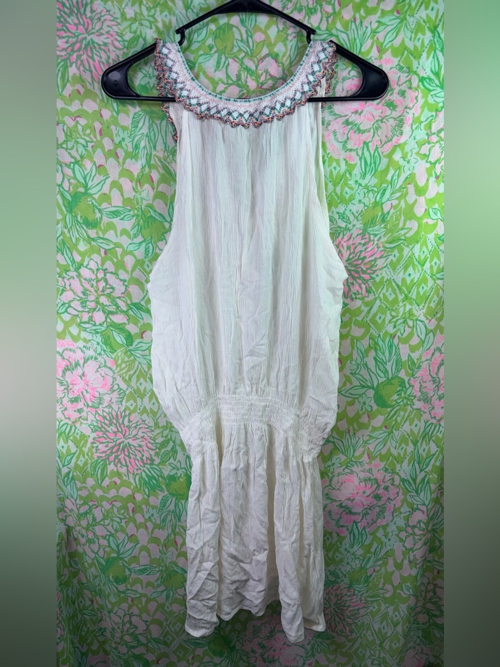 Boho Embroidered Tassel V-Neck White Mini Dress NWOT LARGE - Picture 3 of 8
